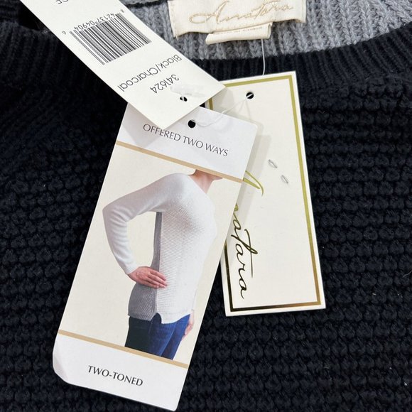 Womens Anatara Sweater L Cable Knit Black Charcoal Gray Chunky NWT - Picture 14 of 16